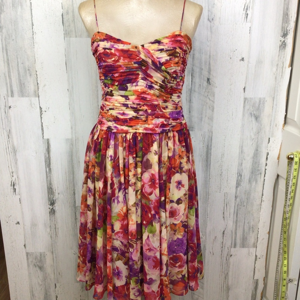 Lauren Ralph Lauren Fit & Flare Dress Multicolor Garden Floral Gathered Flowy 2